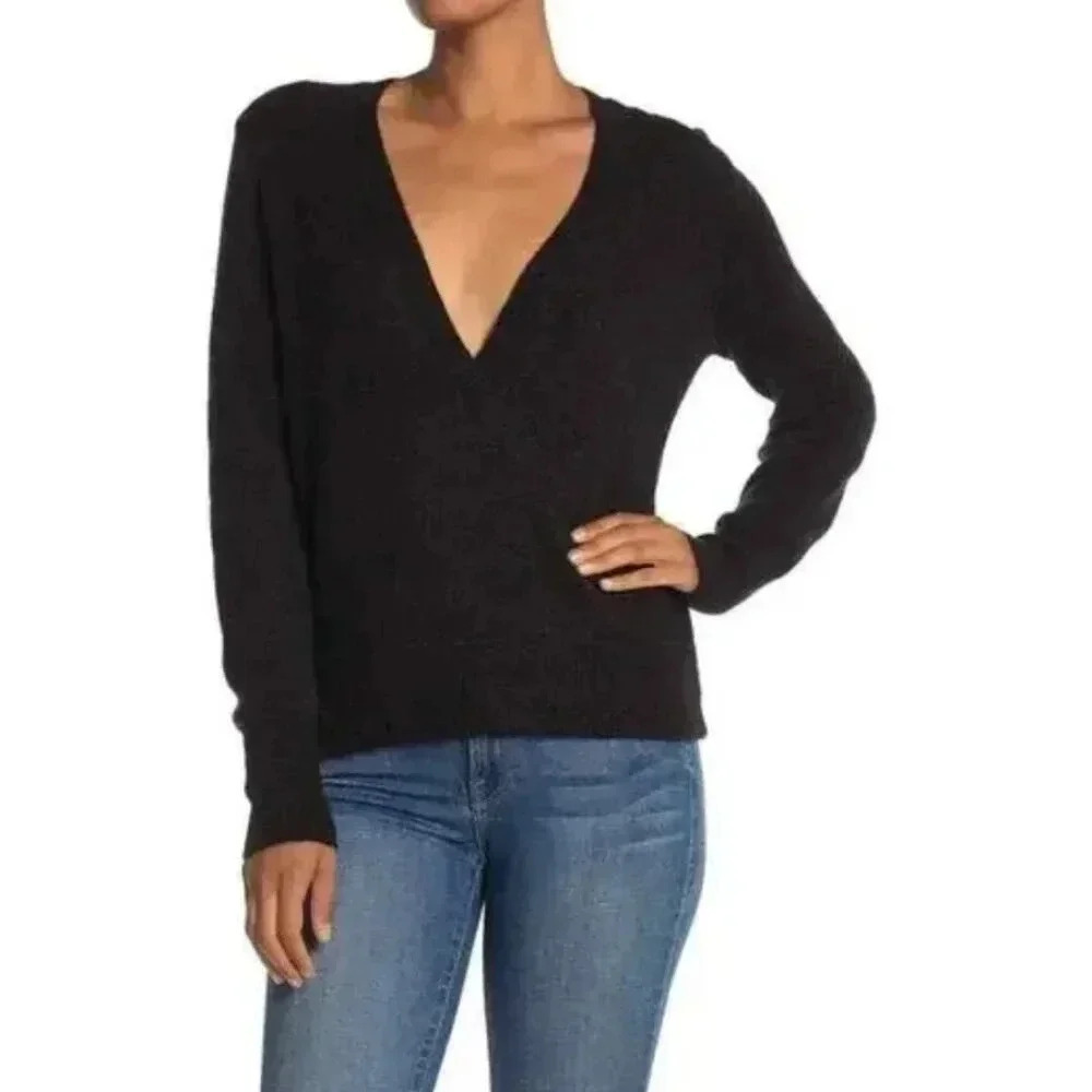 Madewell Alpaca Wool Black Faux Wrap Sweater